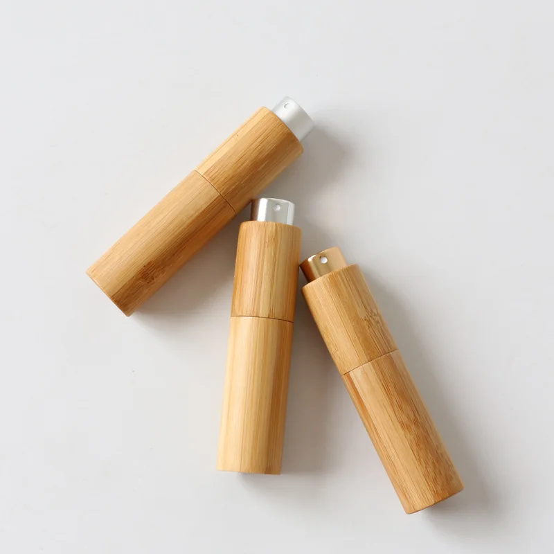 8/10/20ml Bamboo Empty Spray Refillable Bottle Gold Container Makeup Water Atomizer Bottle Empty Container Travel Makeup Bottle