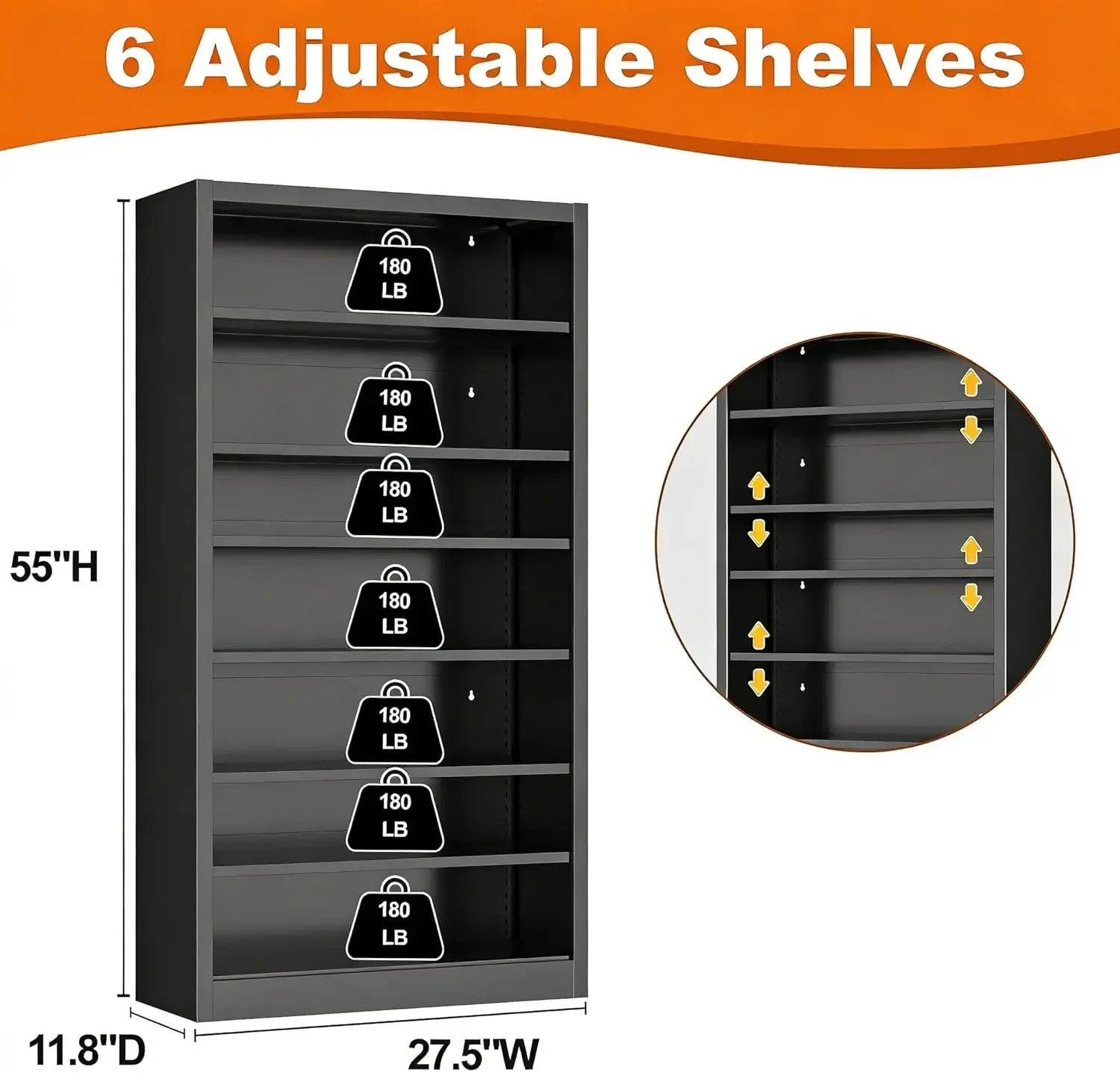 Metal DVD Storage Shelves, 7-Tier CD Storage Rack with Adjustable Shelves, DVD Organizer Shelf, Media Cabinet for CD Holder, Mov