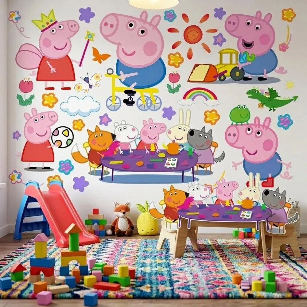 NEW Peppa Pig Cartoon DIY Wall Stickers for Kids Room Bedroom Living Room Kindergarten Anime Poster Decals Kids Wall Decoration view 4