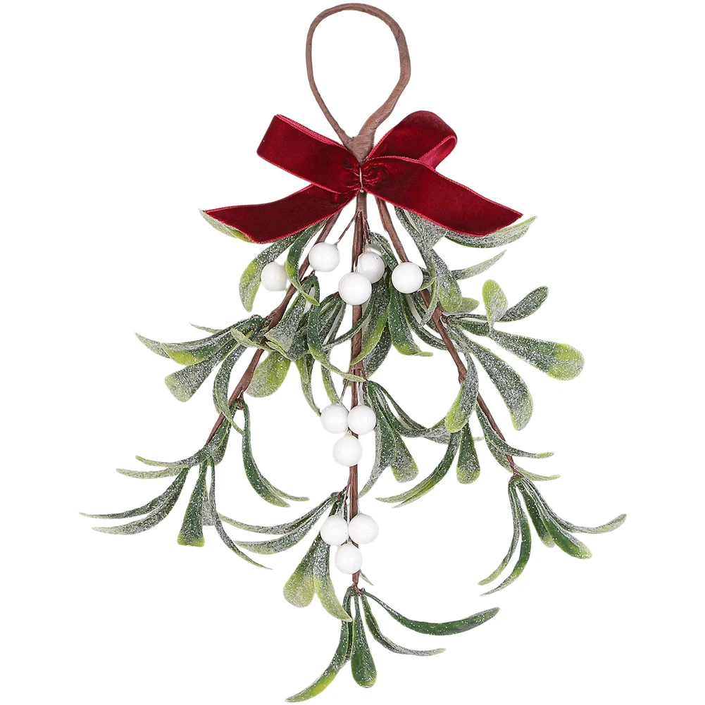 Artificial Mistletoe Hanging Ornament With Red White Berries And Bow For Christmas Tree Home Party For Decor 30x25cm ABS Fabric