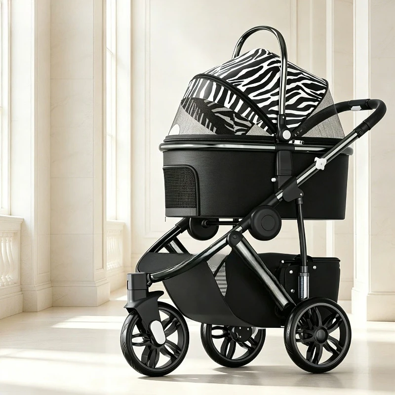 Pet cart Small and medium-sized dog cat pet cart Foldable large-capacity dog walking multi-pet going out portable cart