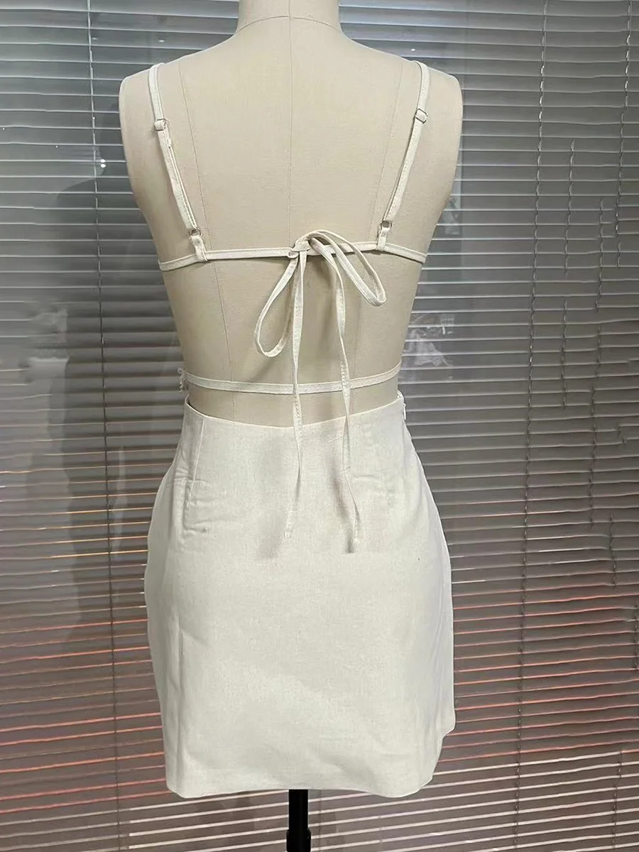 3d flor magro sem costas mini vestido de verão sexy oco para fora sem mangas vestidos divididos nova moda elegante sólida a linha vestidos