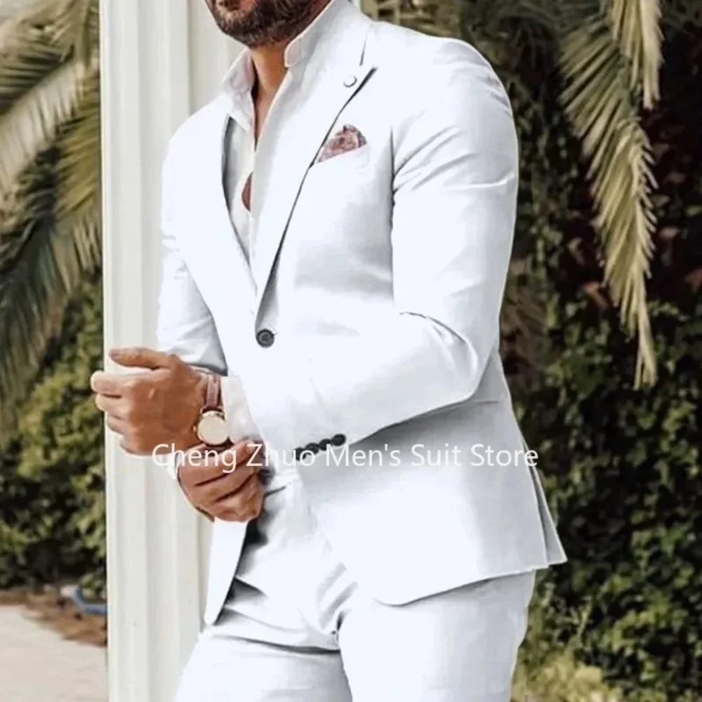 

Slim Fit Men's Tuxedo Suit 2 Pieces Blazer And Pants Peak Lapel Terno Male Suit for Wedding Summer Beach Banquet Full Man Set