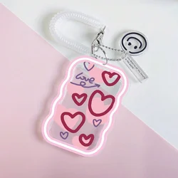 1pc Pink Love Heart Card Holders with Spring Rope Keychain Student ID Card Bus Card Campus Access Card Protective Cover