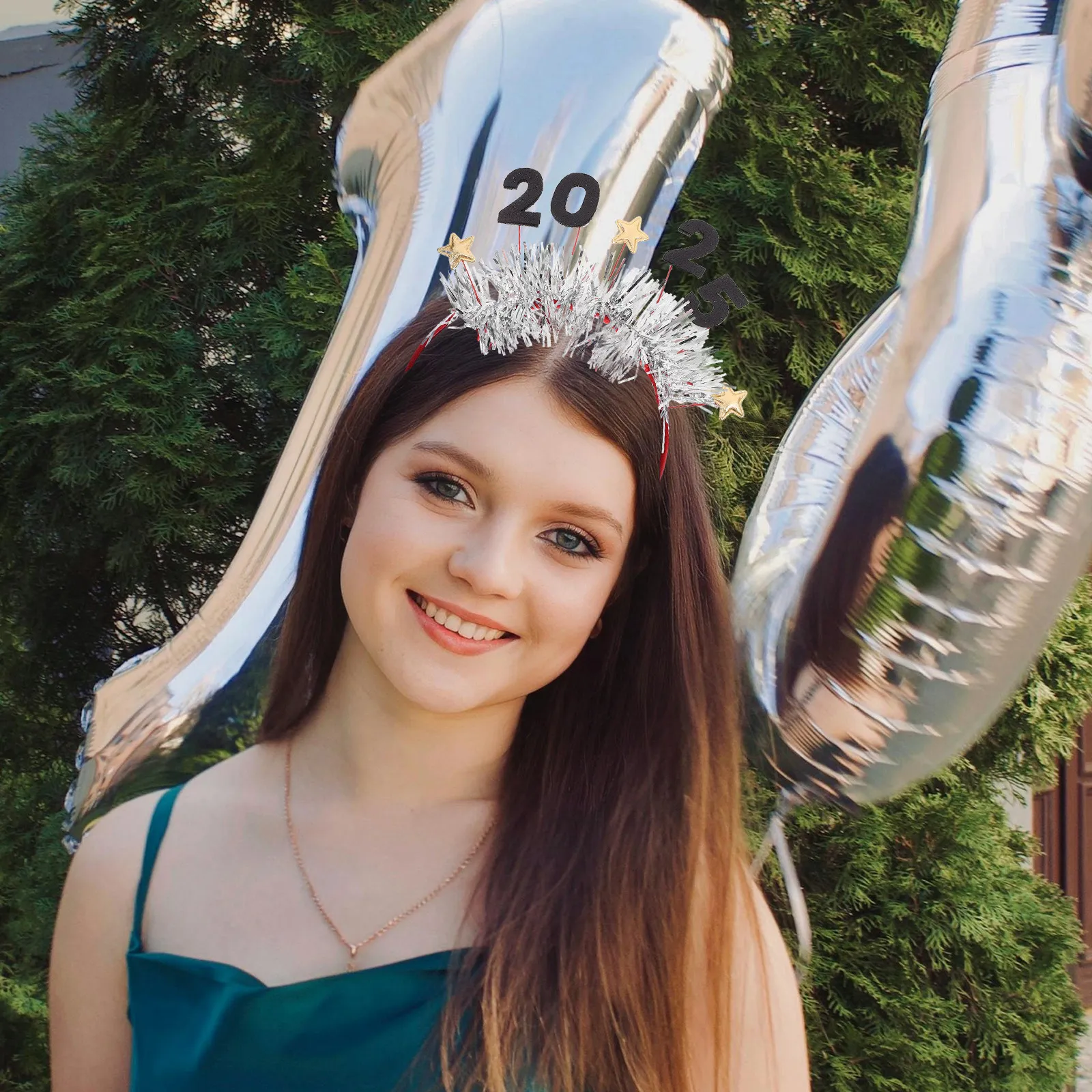 Diadema 2025 con Temática de Estrellas de Año Nuevo para Adultos, Diadema Brillante Festiva, Accesorio para Fotos, Accesorio para el Cabello para Fiestas
