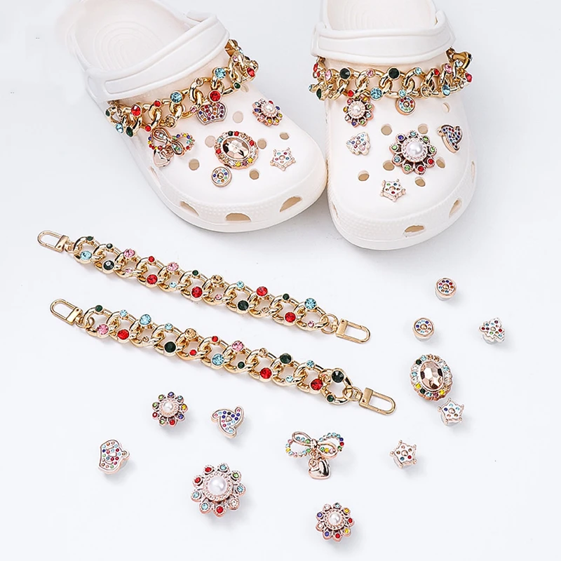 Shoe Charms DIY Diamond Pearl Chain Gemstone Decoration Buckle for Hole Shoe Charm Accessories Kids Party Girls Gift