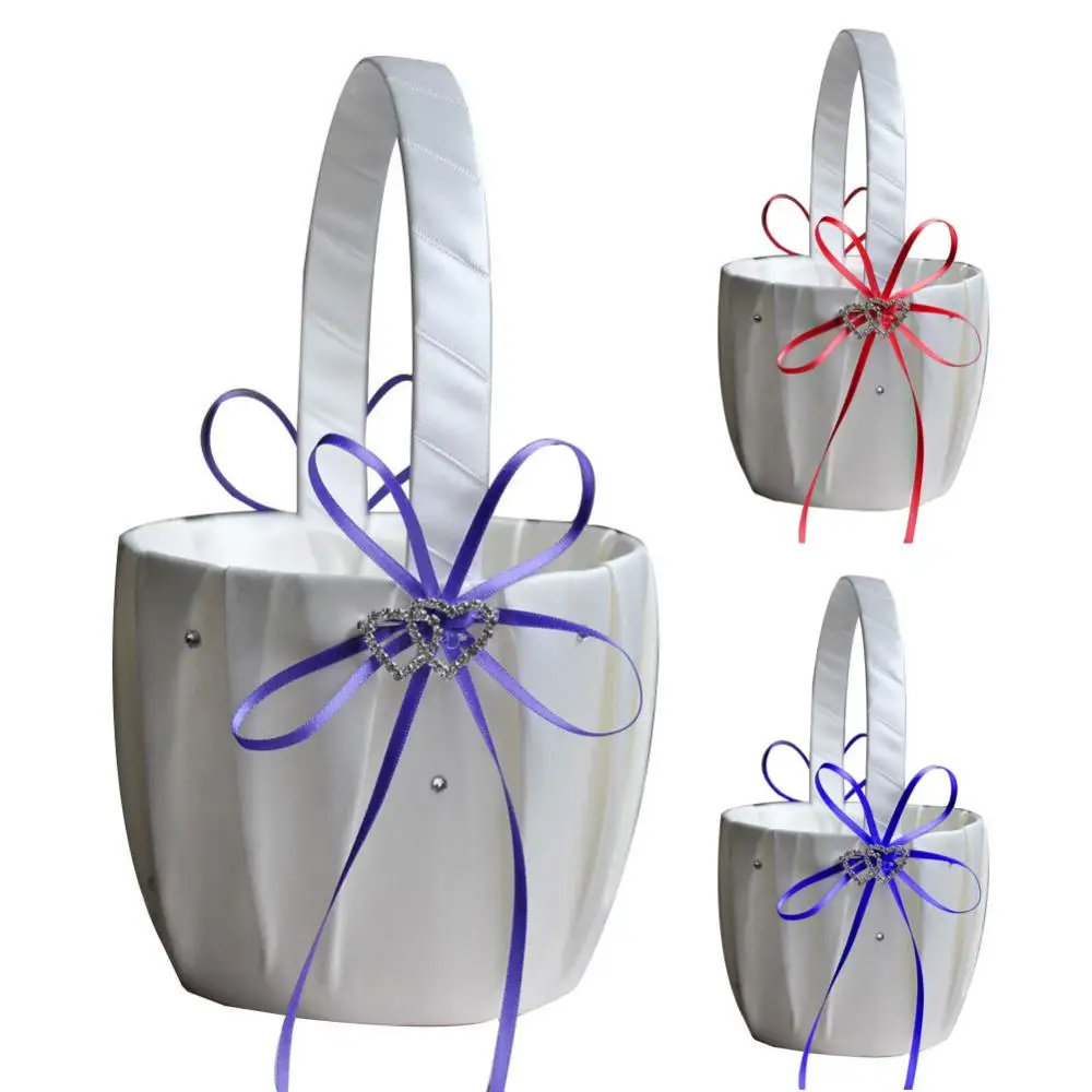 

Flower Basket Double Heart Rhinestone Satin Ribbons Bowknot Wedding Home Decor