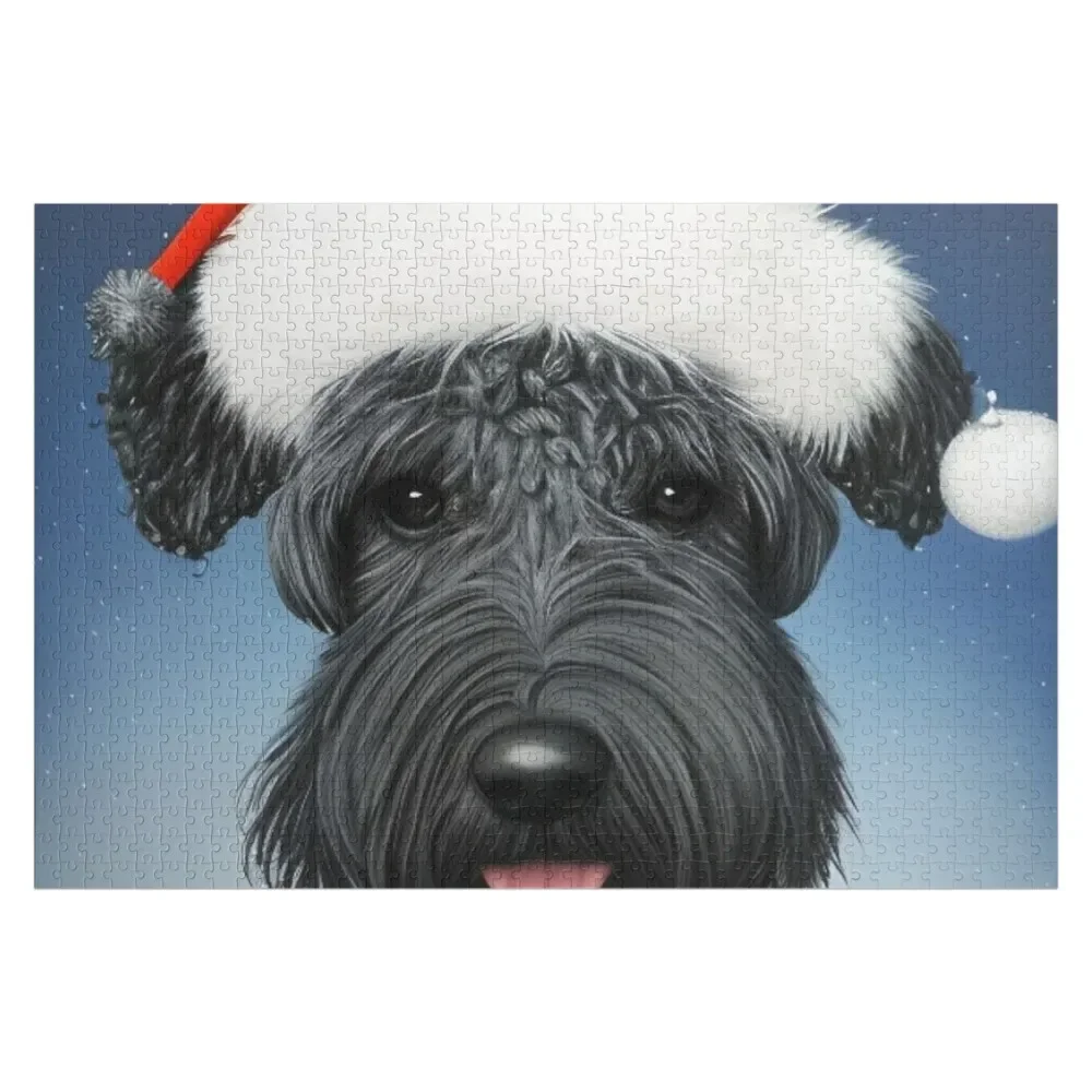 Christmas Kerry Blue Terrier Wearing A Santa Hat Jigsaw Puzzle Personalized Wood Adults Custom Puzzle