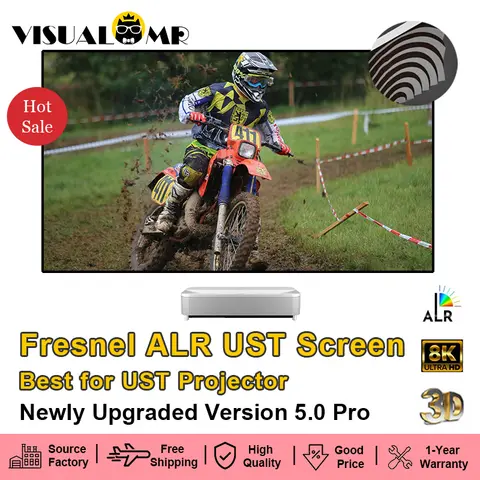 Newly Upgraded Fresnel 5.0 Pro UST ALR Projection Screen 1CM Fixed Frame 4/8K Ambient Light Rejecting Best for Short Projectors