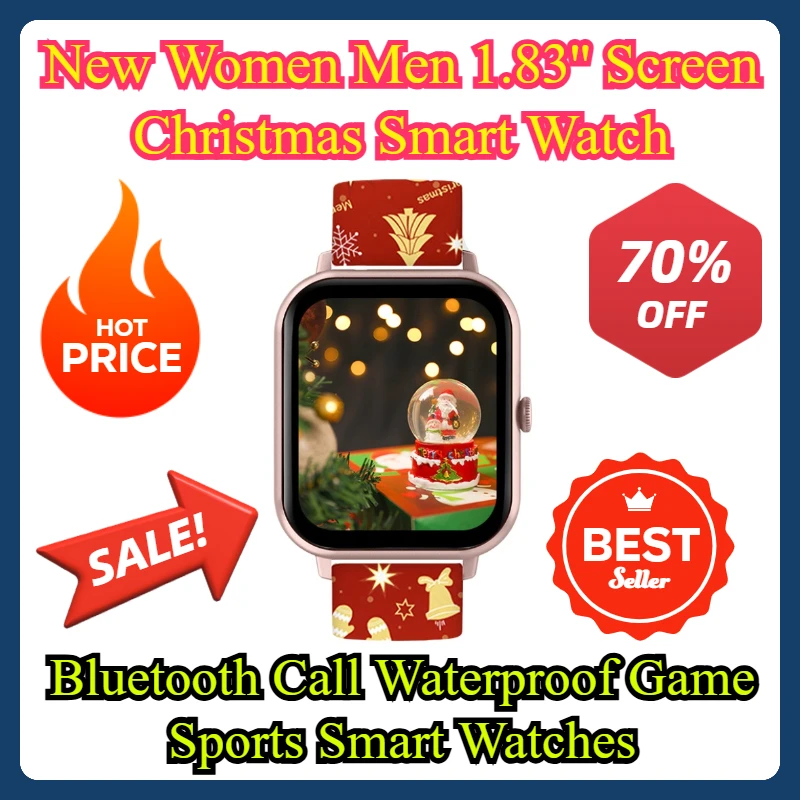 New Women Men 1.83'' Screen Christmas Smart Watch Bluetooth Call Waterproof Game Sports Smart Watches