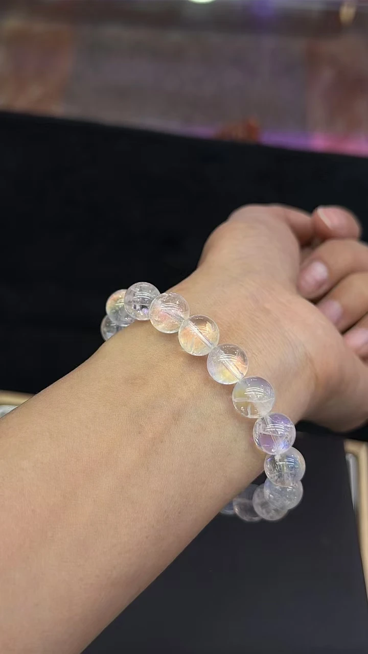 Natural Colorful Moonstone Clear Round Beads Bracelet 10.2mm Rainbow Women Fashion Jewelry Ma Island Moonstone AAAAA