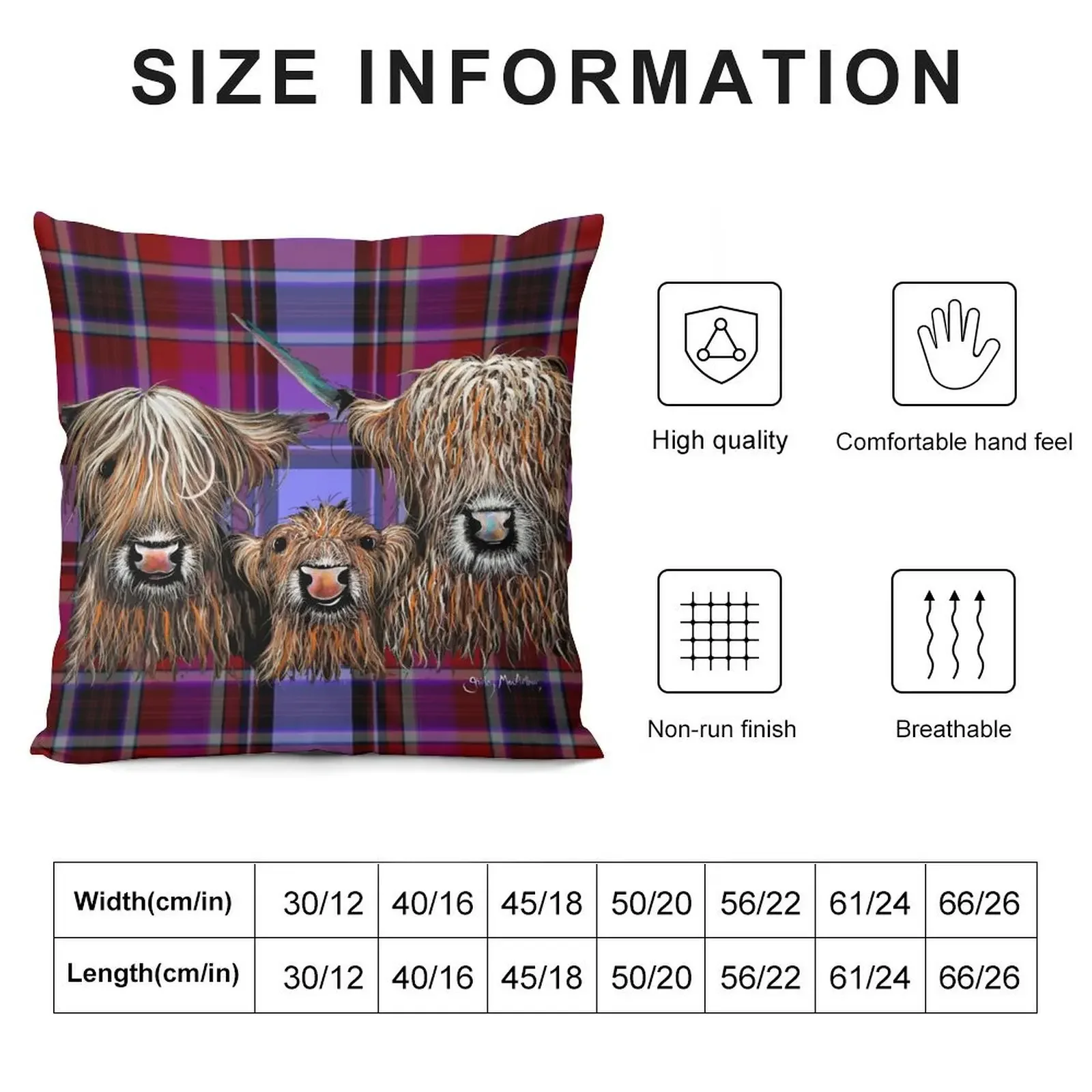 SCoTTiSH HiGHLaND CoW ' TaRTaN We 3 CooS P ' BY SHiRLeY MacARTHuR Throw Pillow Pillow Cover Decorative Cushion pillow