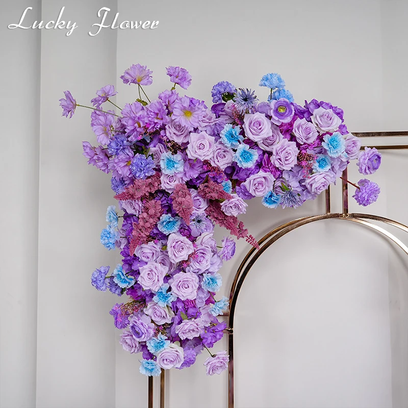 Purple Artificial Flowers Floral Bakcdrop Arrangement Wedding Decoration Long Runner Flower Row Centerpiece Flower Ball Event De