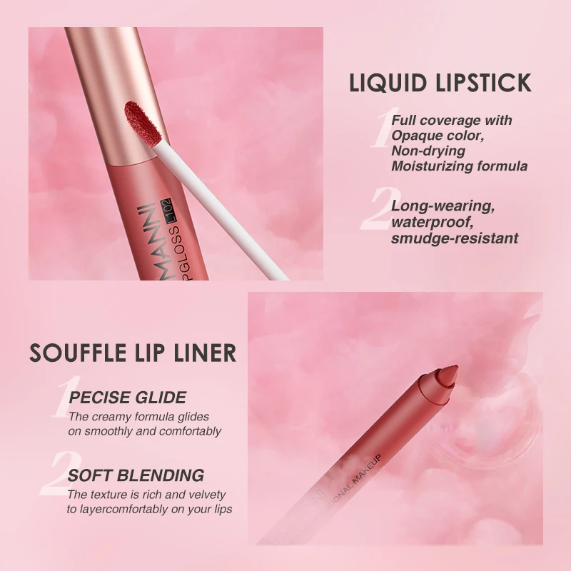 6+6 リップグロス リップライナー コンボ 汚れにくい、ベルベットのようなヌードシェード - 長持ちするリキッドリップグロス & 正確なライナー 12個セット マットM