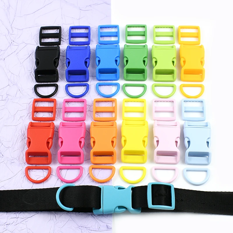 

10/15/20/25mm Backpack Side Release Buckle Clips 2/5/10Sets Dog Harness D Ring Adjust Sliders Plastic Closures Buckles Fasteners
