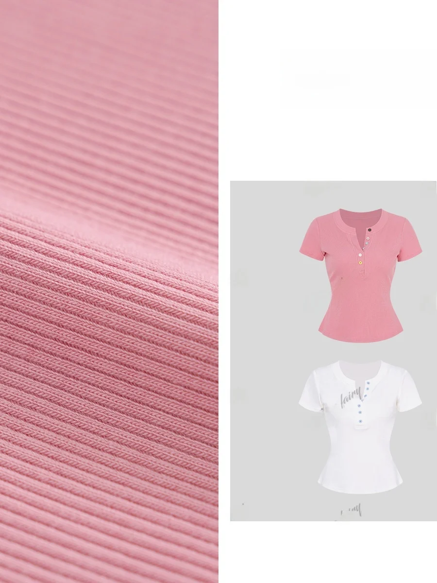 

Slim Fit Knitted T-Shirt Button Versatile Spring Summer Casual Style Women's Cotton Short Sleeve Top