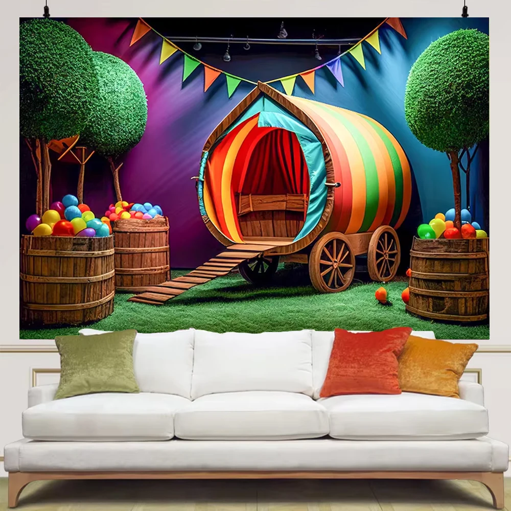 Retro Style Guitar Tent Photography Backdrops Children Newborn Baby Shower Party Music Magic Forest Cabin Kids Background GQ-01