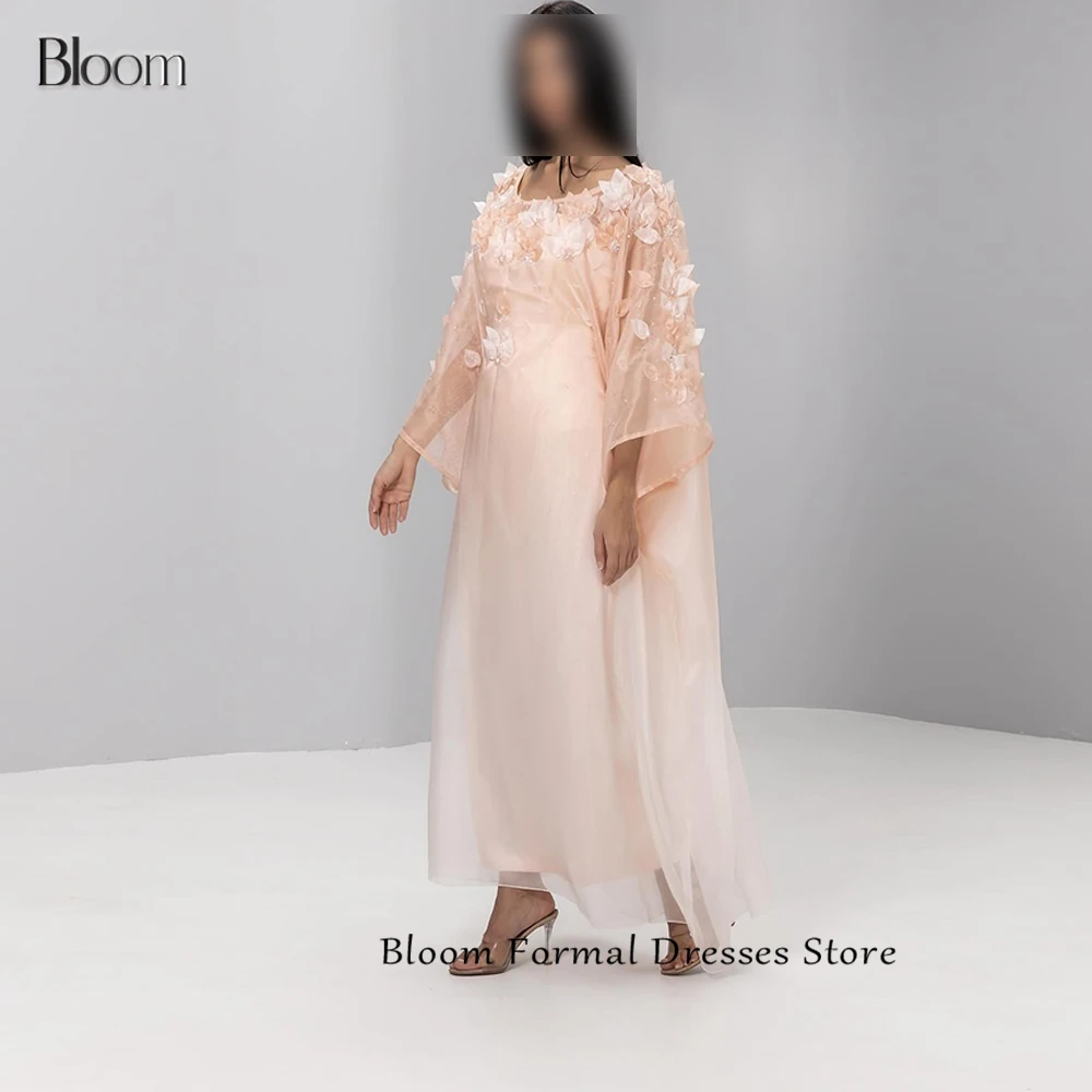 

Bloom Flowers Ankle Length Flare Sleeve Solid Color Scoop Organza See Through Plus Size Dresses For Occasions Bespoke Gowns