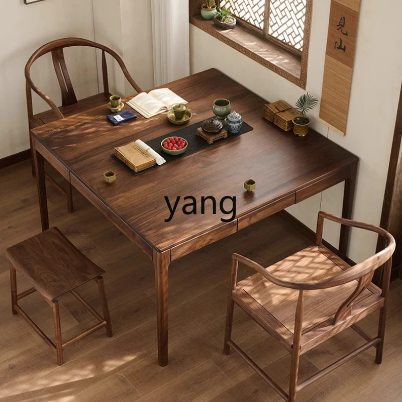 

YHM square table chess and card new Chinese solid wood dining table household