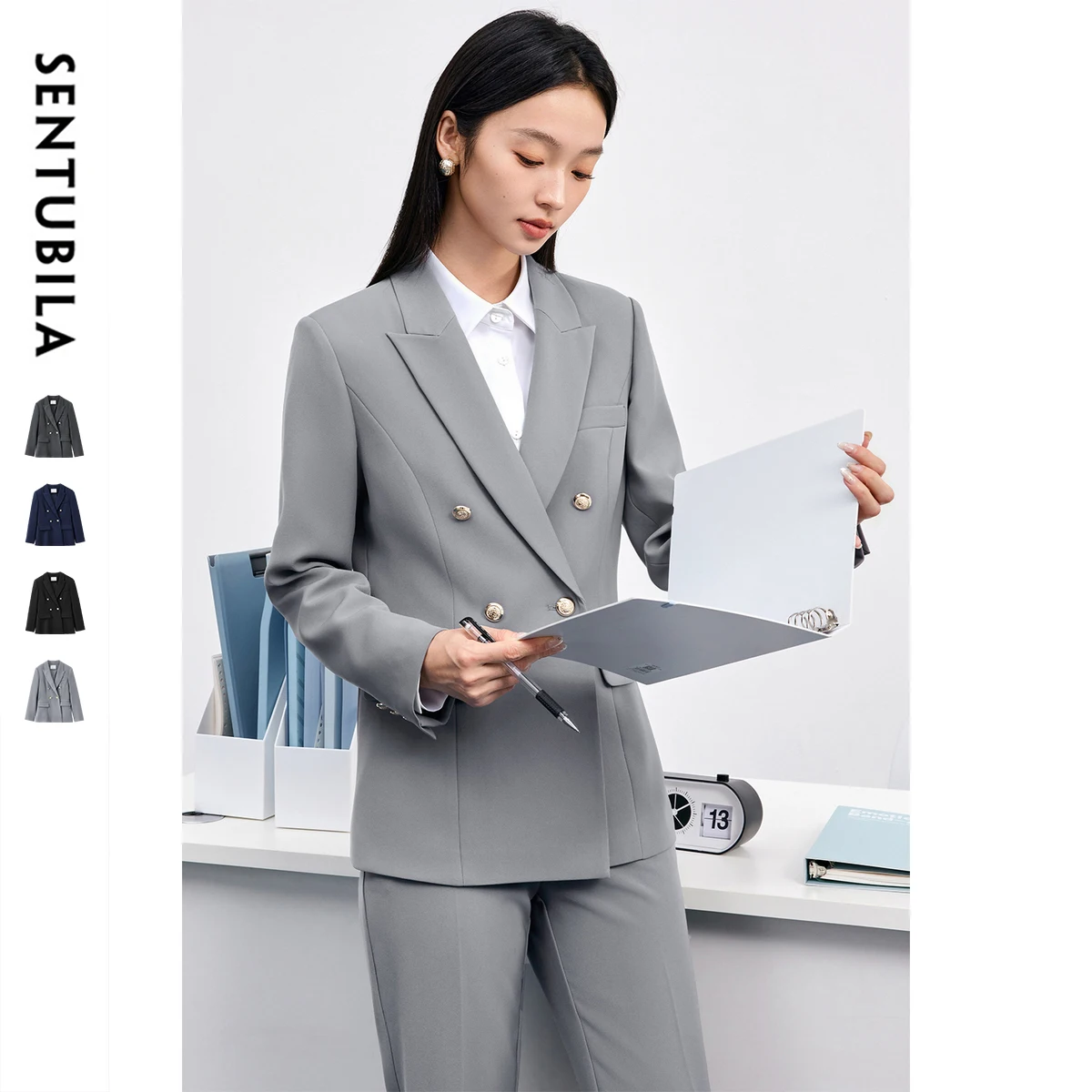 

SENTUBILA Solid Blazer For Woman 2025 Autumn New Arrival Peak Lapel Double-Breasted Tailored Coat Shoulder Pad Tops 153XA1646