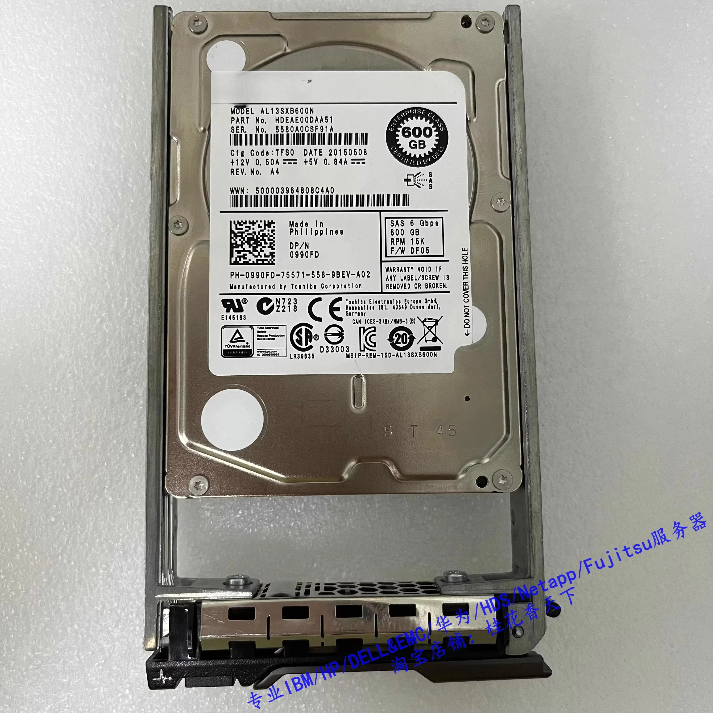 

Используется для серверного жесткого диска Dell 0990FD 600G 15K 6G SAS 2,5 990FD AL13SXB600N