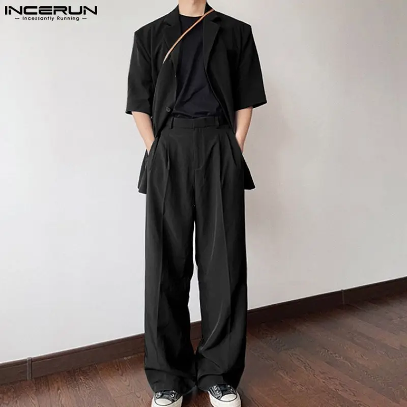 2024 Men Sets Solid Color Streetwear Lapel Short Sleeve Blazer & Straight Pants 2PCS Fashion Men\'s Casual Suits S-5XL INCERUN