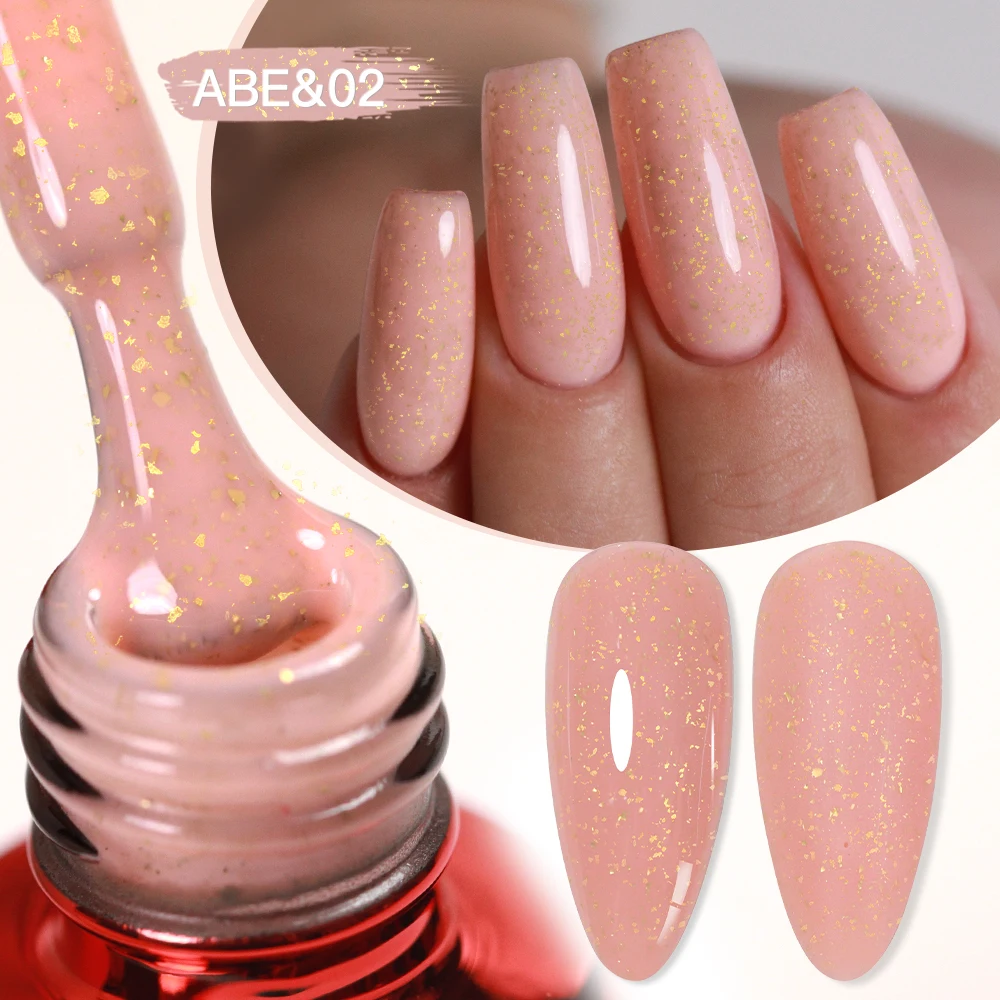 として 15 ミリリットルゴールドグリッターラバーベースジェルポリッシュ箔ゴールドピンク乳白色半永久 UV LED ネイルアートハイブリッドジェルワニス
