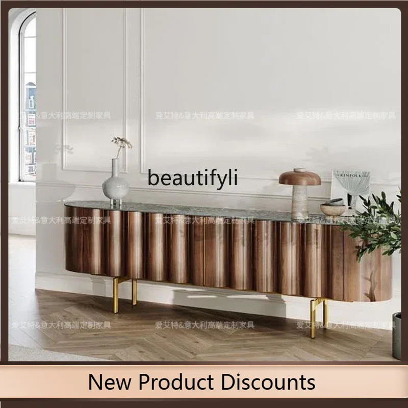 

Asmt56Nordic solid wood wavy rock slab TV cabinet Italian light luxury medieval locker Villa black walnut floor cabinet