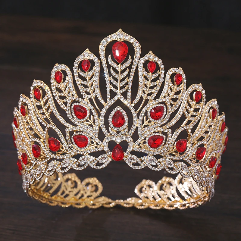 Baroque Round Diadem Royal Queen Pageant Miss Tiaras and Crowns Bridal Wedding Dress Crown Jewelry Accessories