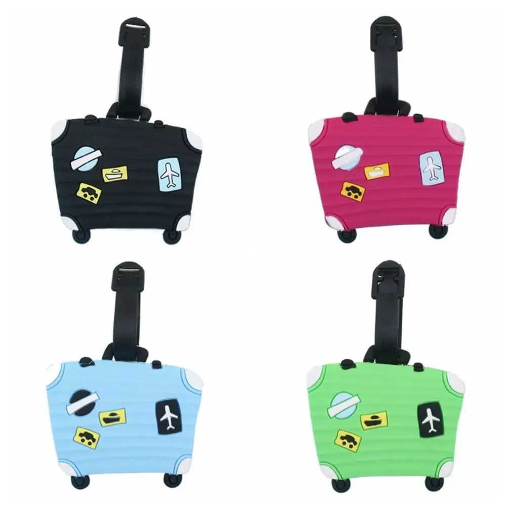 Suitcase Shape Travel Luggage Tag Cartoon PVC Airplane Suitcase Tag Airplane Check-in Baggage Name Tags Boarding Pass Travel