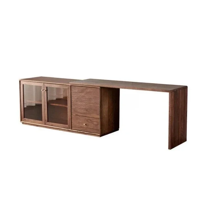 

North American black walnut pure, solid wood retractable corner desk, simple cherry multi-functional combination