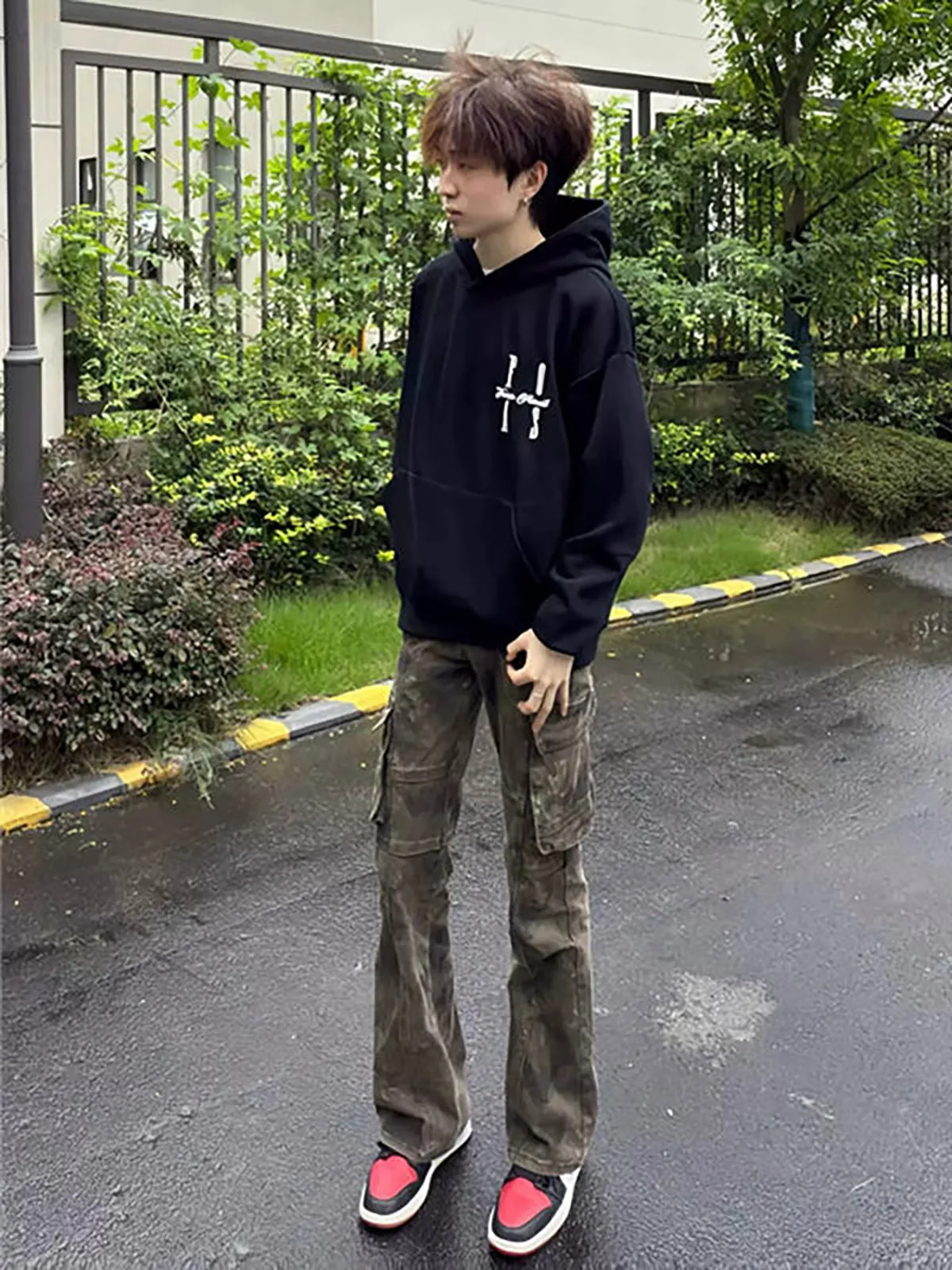 American Style Camouflage Bell Bottom Jeans Men Women High Waist Multiple Pockets Casual Deconstructed Workwear Pants