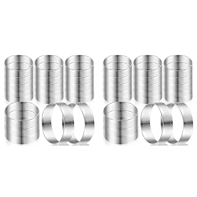 

BMBY-40 Pcs 3Inch Perforated Tart Rings Round Tart Ring Stainless Steel Tart Rings For Baking Nonstick Metal Round Cake Ring