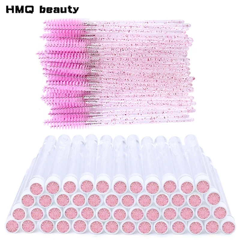 50PCS Disposable Eyelash Brushes Tubes With Lash Mascara Wands Sparkling Lash Spoolies Brush Container Dust-proof Makeup Tool