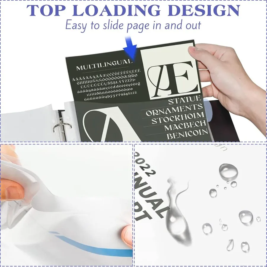 5 مجموعات من 40 عبوة من فواصل مؤشر الأكمام البلاستيكية مقاس A4 فواصل الجيب لـ 2 3 4 حلقات الموثق مع 8 علامات تبويب أوراق بلاستيكية شفافة