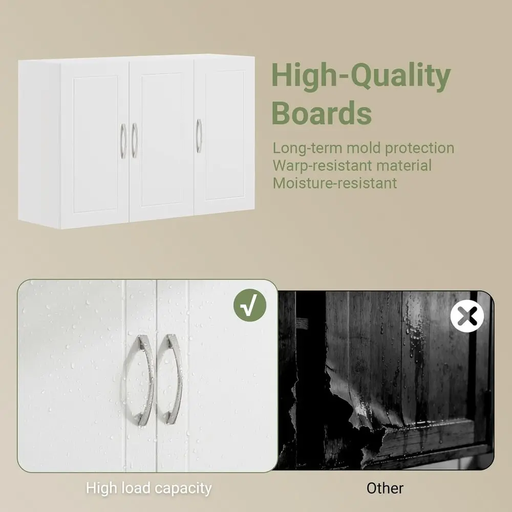 Laundry Room Wall Cabinet, Medicine & Kitchen Storage, Adjustable Shelf Cabinet, White view 5