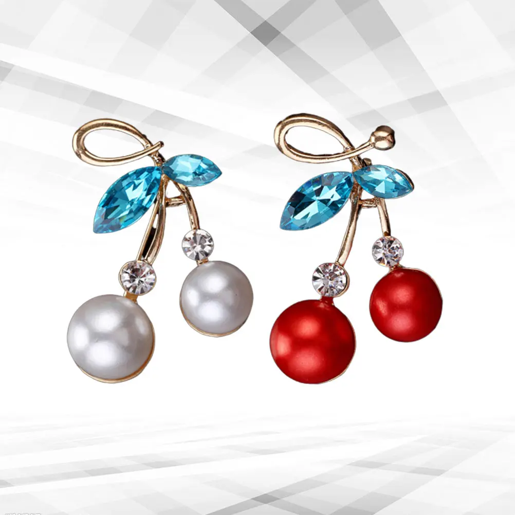 

2Pcs Fashionable Cherry Brooch Alloy Pins Lightweight Decoration Gift Women Accessories Alloy Brooch Elegant Breastpin