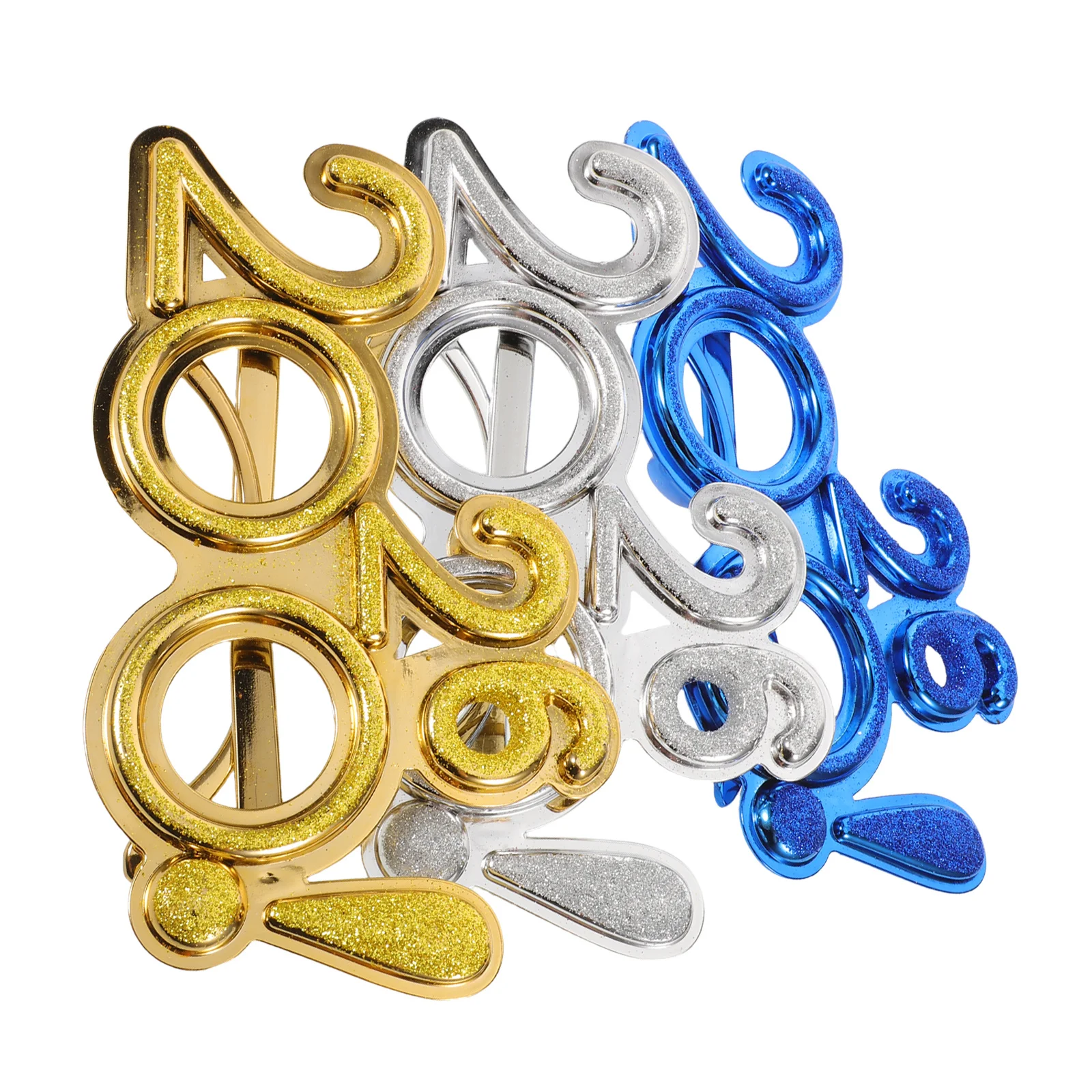 

3Pcs 2026 Glasses Frame Party Eyewear for New Year Eve Celebration Glitter Photo Props