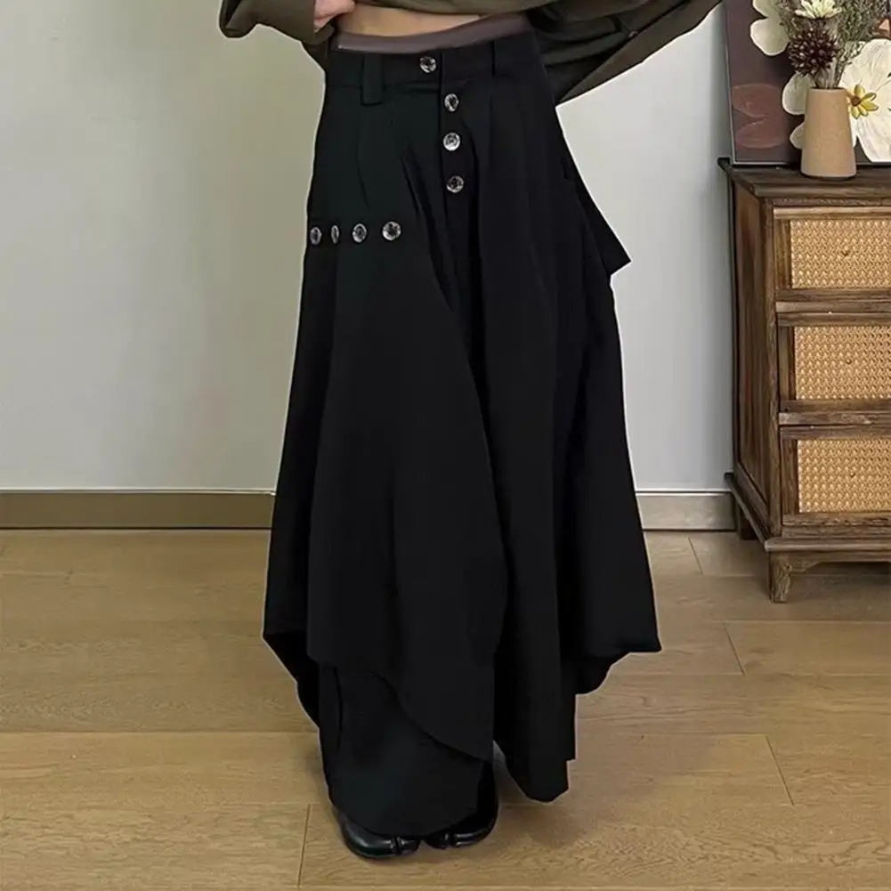 

Button Detail Pants Japanese Style Men's Irregular Culottes with Zipper Button Placket Catwalk Show Costume Vacation Daily Wear