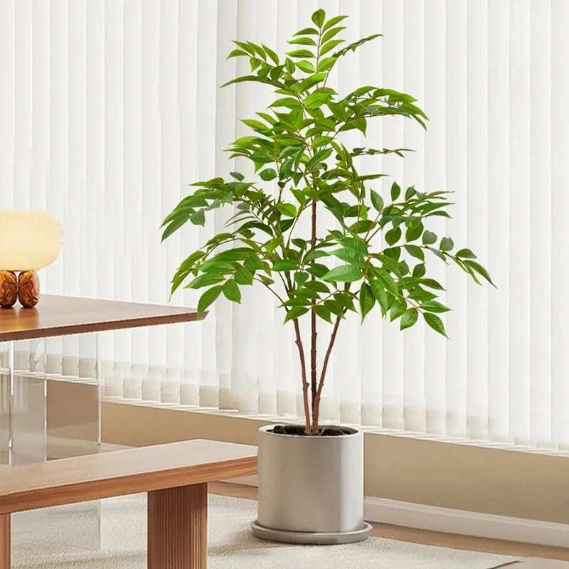 Artificial Ficus tree Tropical Palm Tree Fake Green Bushes Shrubs Banyan Leaves Plastic Nandina Tree Branch For Home Shop Decor