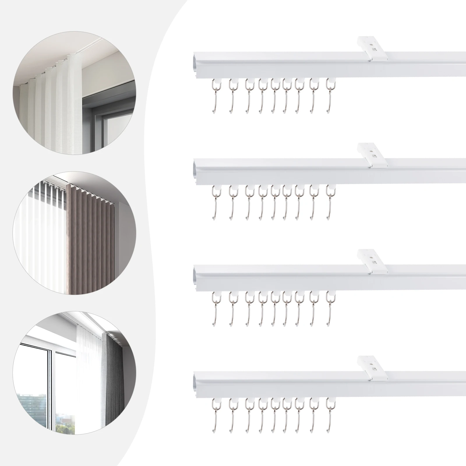 Curtain Track Kit With Hooks, Ceiling Mounted Scalable Curtain Track Set,Small Size For Space 3Ft-6Ft/ 9Ft-12Ft Wide