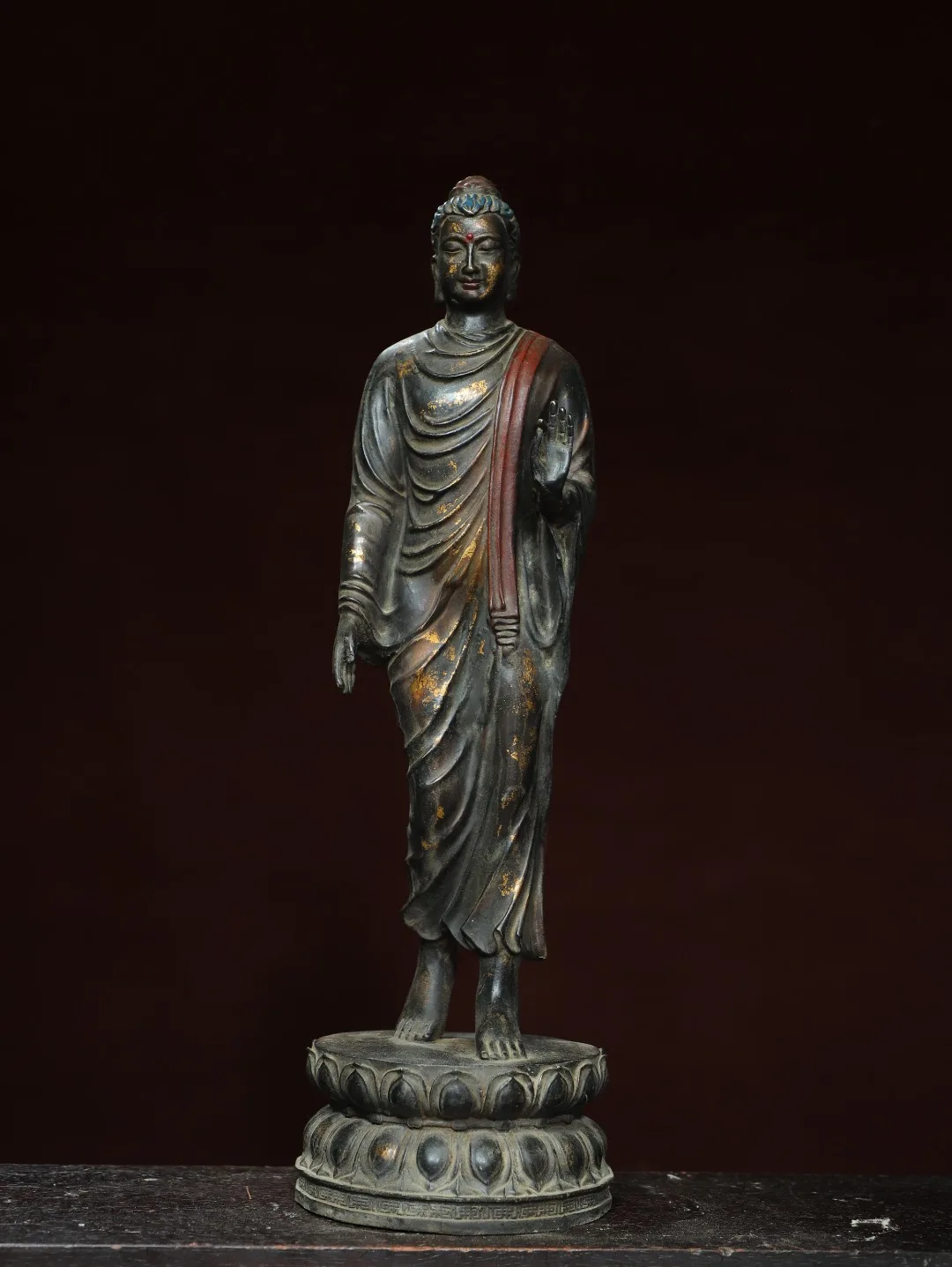 

21"Tibetan Temple Collection Old Bronze Cinnabar Mud gold Shakyamuni Amitabha Station Buddha Lotus Terrace Worship Hall