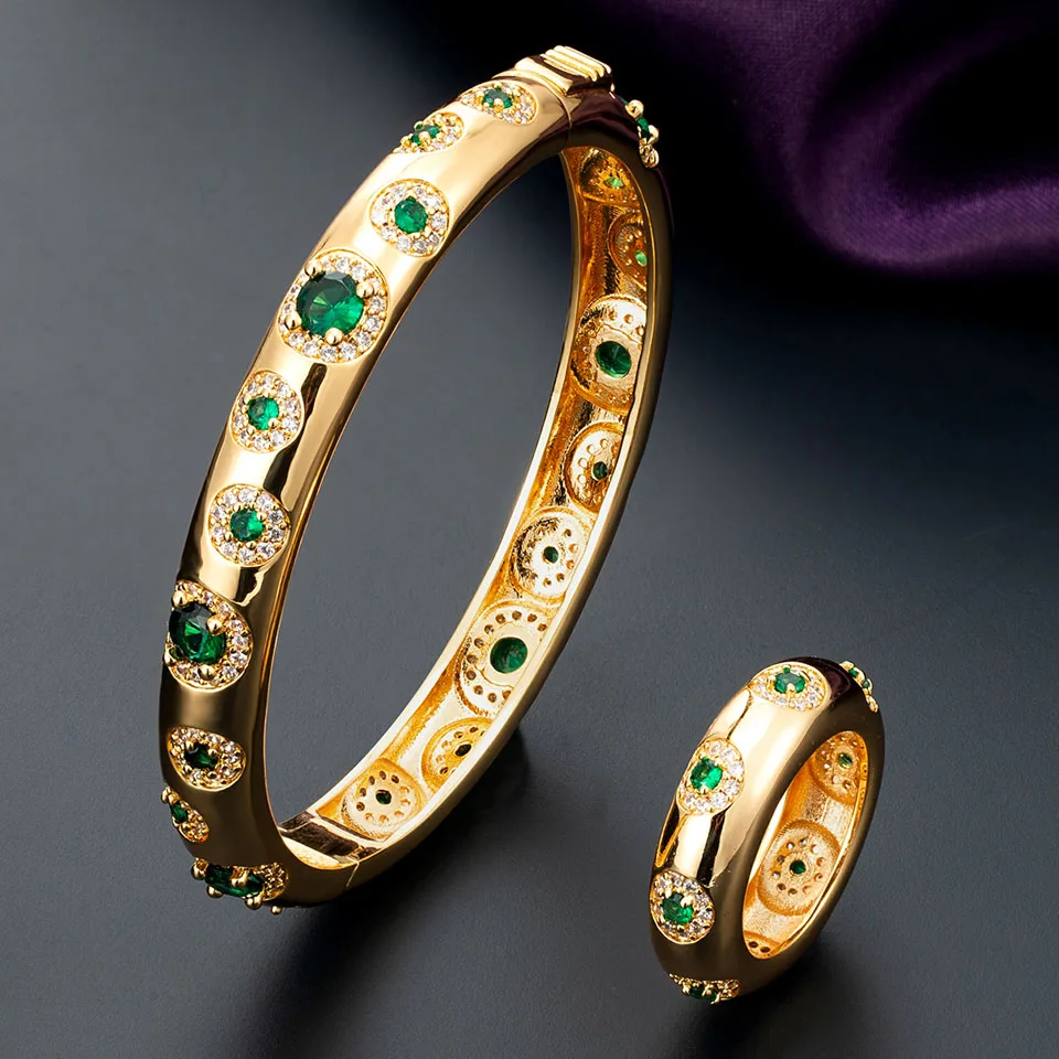 

Zlxgirl Classic Gold Bracelet And ring Women Wedding Jewelry set Fine African Beads Zirconia Bangle Anel Aneis Free Shipping