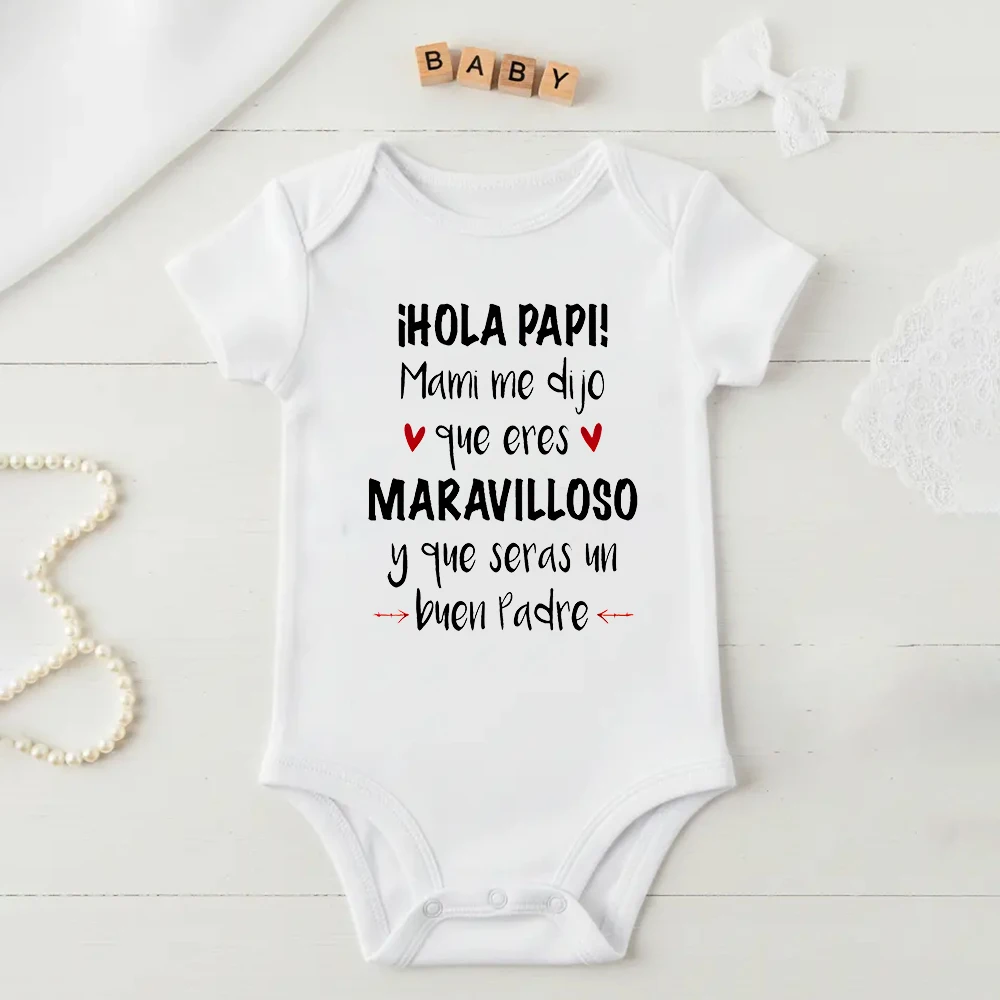 Hello Dad! Mom Told Me You’re Great and You’ll Be A Good Father Printed Baby Jumpsuit Pregnancy Announcement Clothes