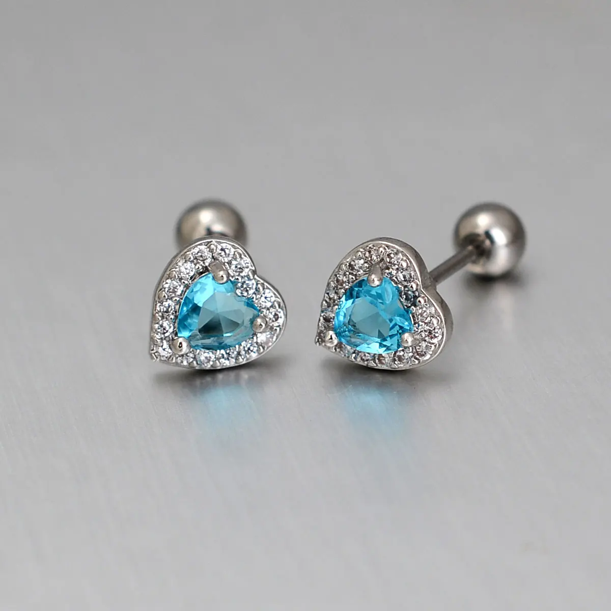1Piece Silver Color Fashion Stainless Steel Heart Screw Bead Stud Earrings for Women Charm Ear Bone Piercing Jewelry Accessories