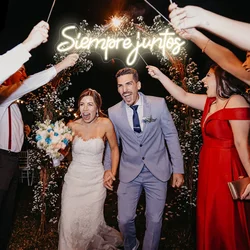 Siempre Juntos Party LED Letreros de neón Letreros de neón españoles personalizados Siempre juntos Letreros de neón para bodas Compromiso Decoraciones de pared del hogar