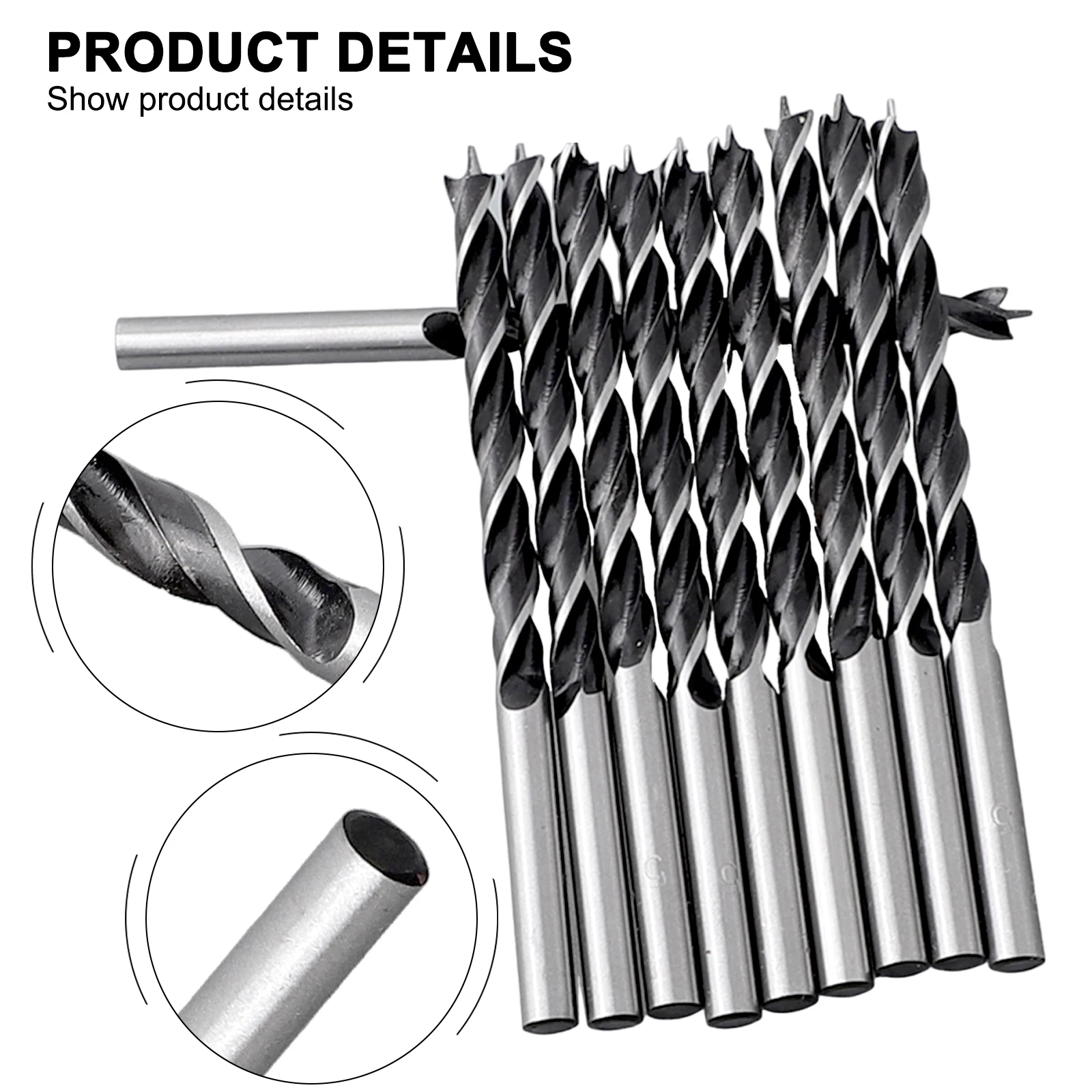 10pcs High Carbon Steel Woodworking Spiral Drill Bit 5mm Wood Drills Full Grinding Blade W/ Center Point Power Tools Parts