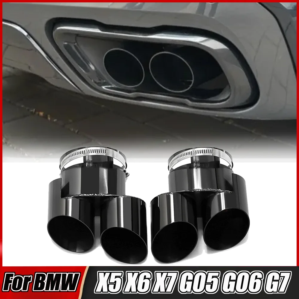 Auto Accessroise For BMW X5 X6 G05 G06 Bilateral Quad Tailpipe Exhaust Pipe One to Two Stainless Steel Black Muffler Tip Nozzle