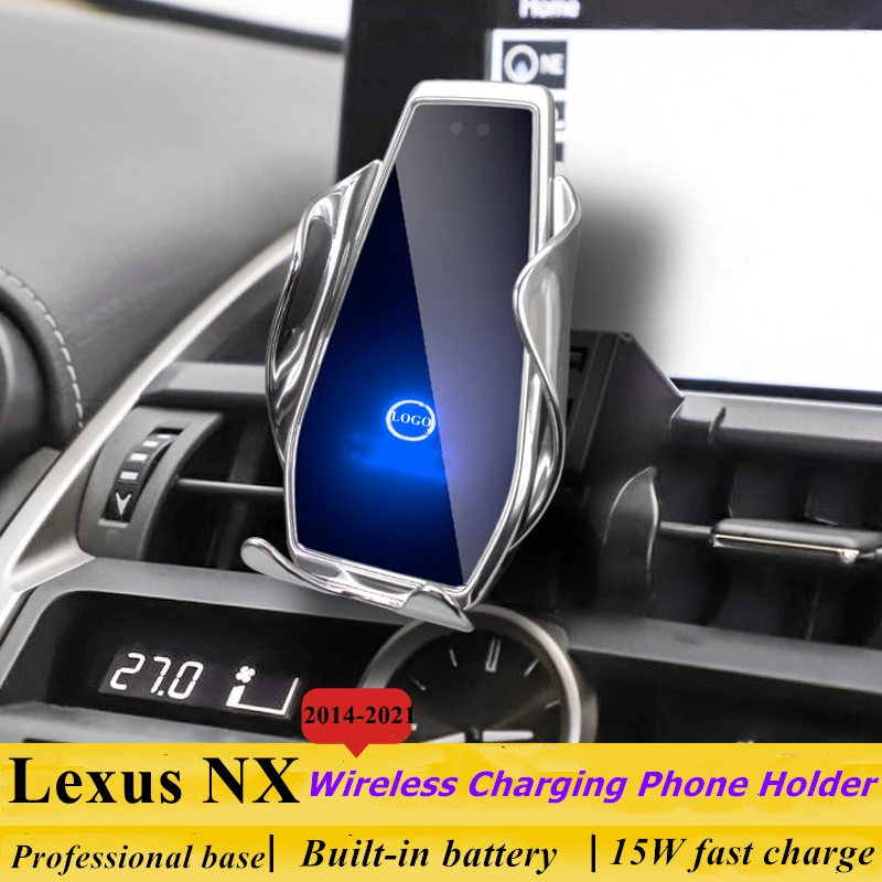 Didedikasikan untuk Lexus NX 2014-2021 Dudukan Ponsel Mobil 15W Qi Pengisi Daya Mobil Nirkabel untuk iPhone Xiaomi Samsung Huawei Universal