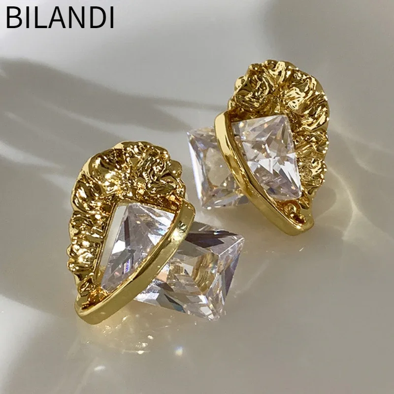 Bilandi-Boucles d'oreilles à tige en verre brillant pour femmes et filles, bijoux modernes, argent 925, tendance, haute qualité, cadeau, livraison directe, nouveau, 2023